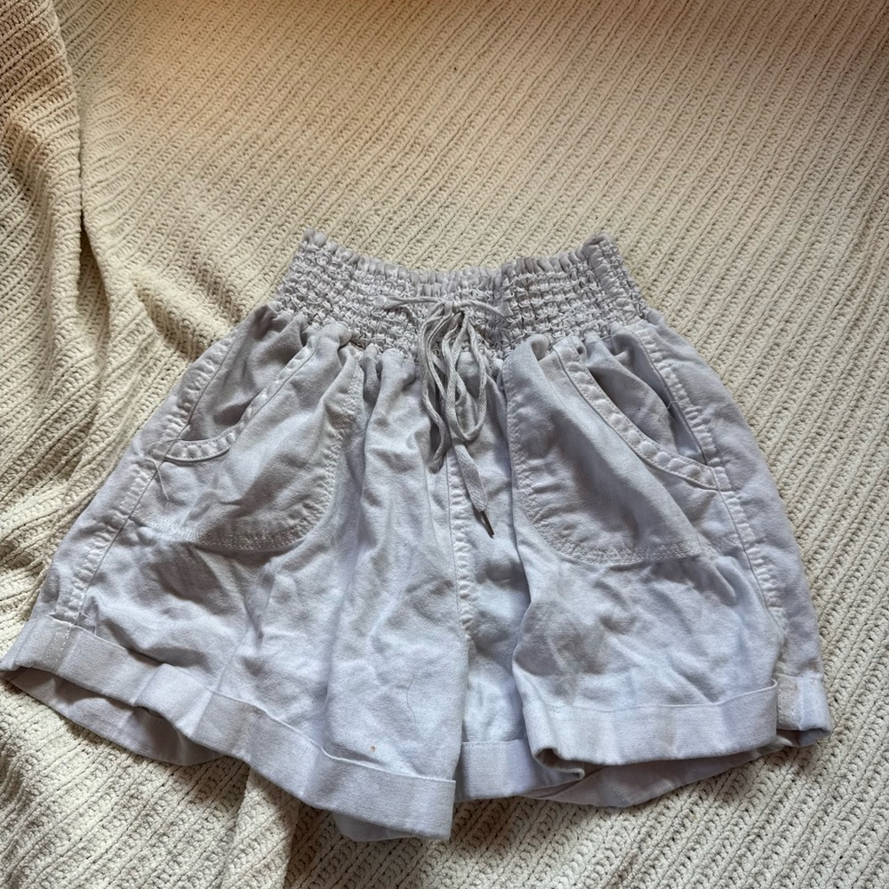 White linen cotton high waisted mini shorts shorts